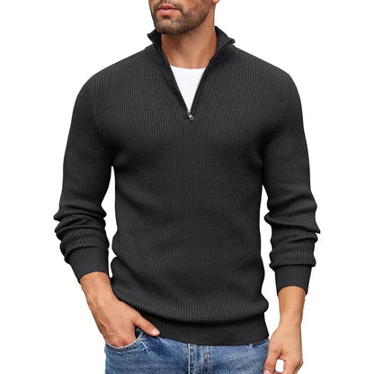 Ribbed Knit Zip-Up Collar Sweater | Men's Slim Fit Pullover 1