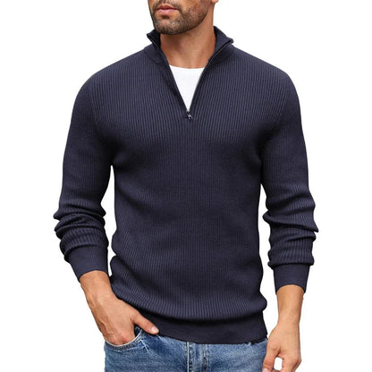 Ribbed Knit Zip-Up Collar Sweater | Men's Slim Fit Pullover 4