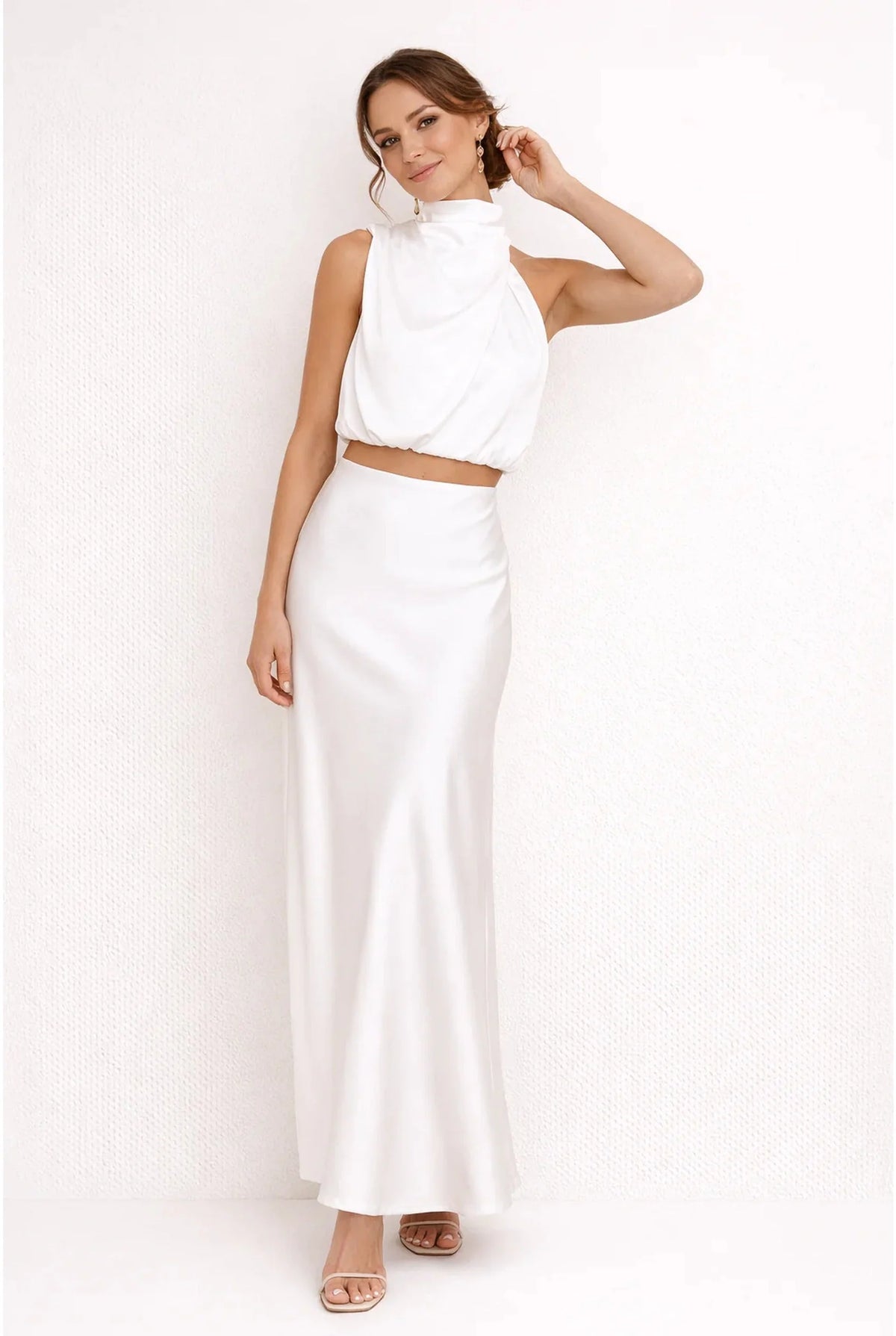 Satin Halter Top and Maxi Skirt Set for Women 2