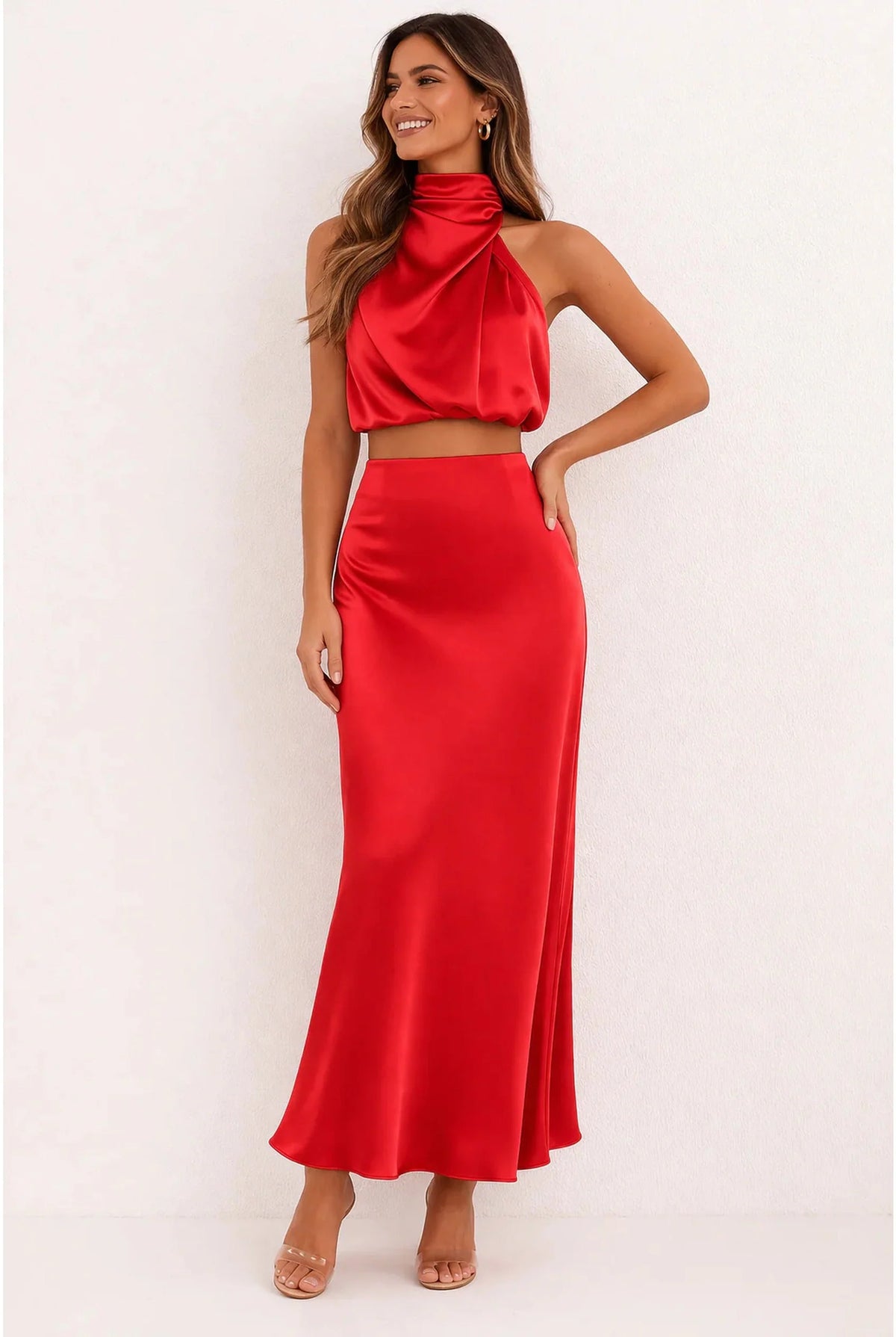 Satin Halter Top and Maxi Skirt Set for Women 7