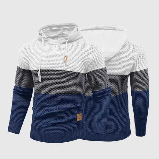 Triple Tone Knit Pullover | Men's Thermal Hoodie Navy Grey White 0