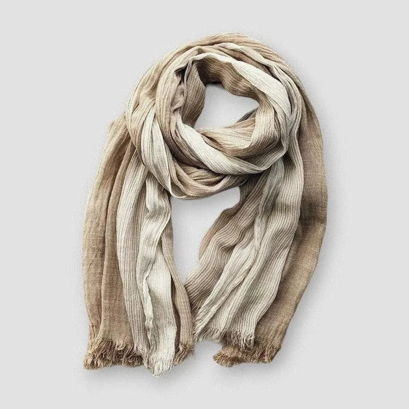 Two Tone Fringe Scarf | Lightweight Cotton-Linen Blend 1