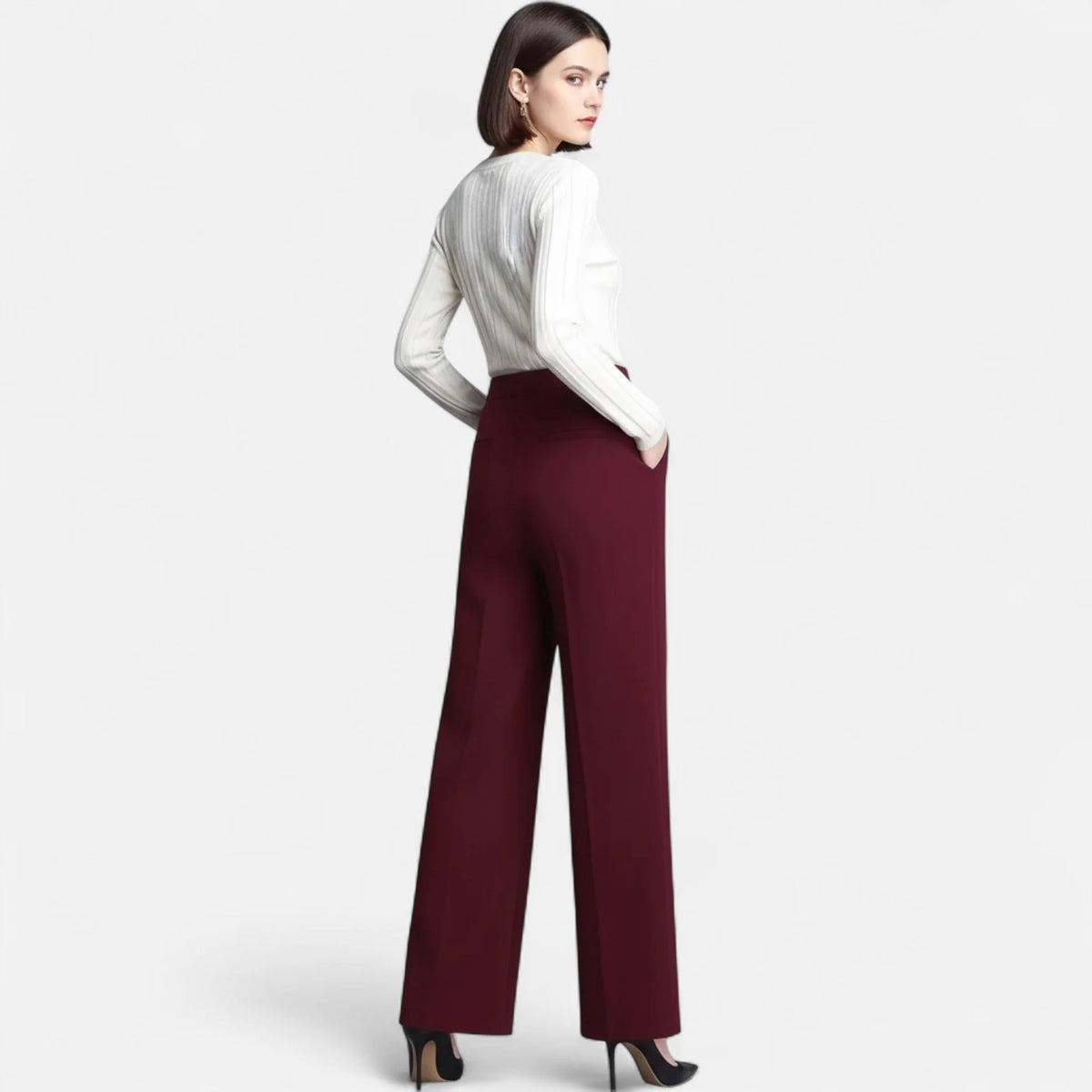 Valmonti | Women High-Waist Wide-Leg Trousers Brown 2