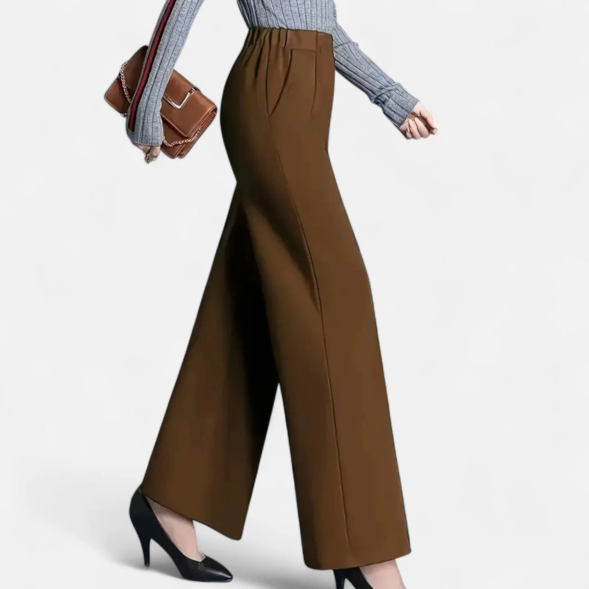 Valmonti | Women High-Waist Wide-Leg Trousers Brown 4