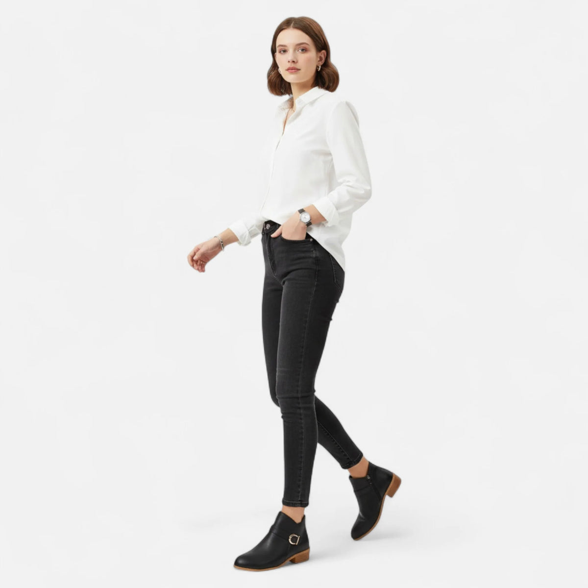 Valmonti | Women’s Pointed-Toe Ankle Boot with Buckle 1