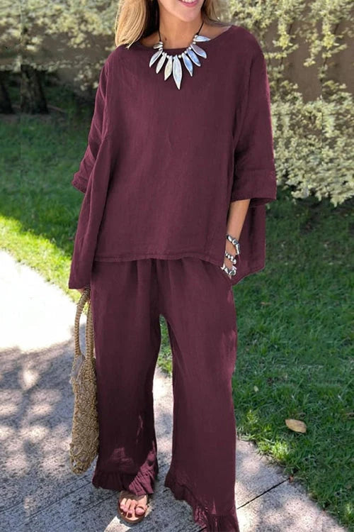 Women’s Cotton-Linen Two-Piece Set | Relaxed Top & Wide-Leg Trousers 1