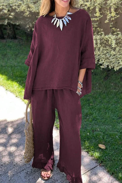 Women’s Cotton-Linen Two-Piece Set | Relaxed Top & Wide-Leg Trousers 1