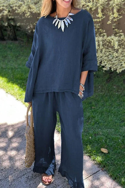 Women’s Cotton-Linen Two-Piece Set | Relaxed Top & Wide-Leg Trousers 2