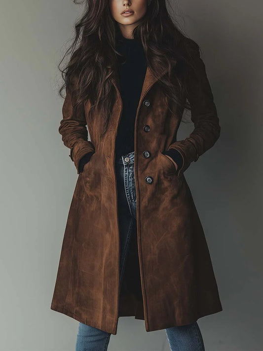 Women's Longline Trench Coat Tailored Outerwear 0