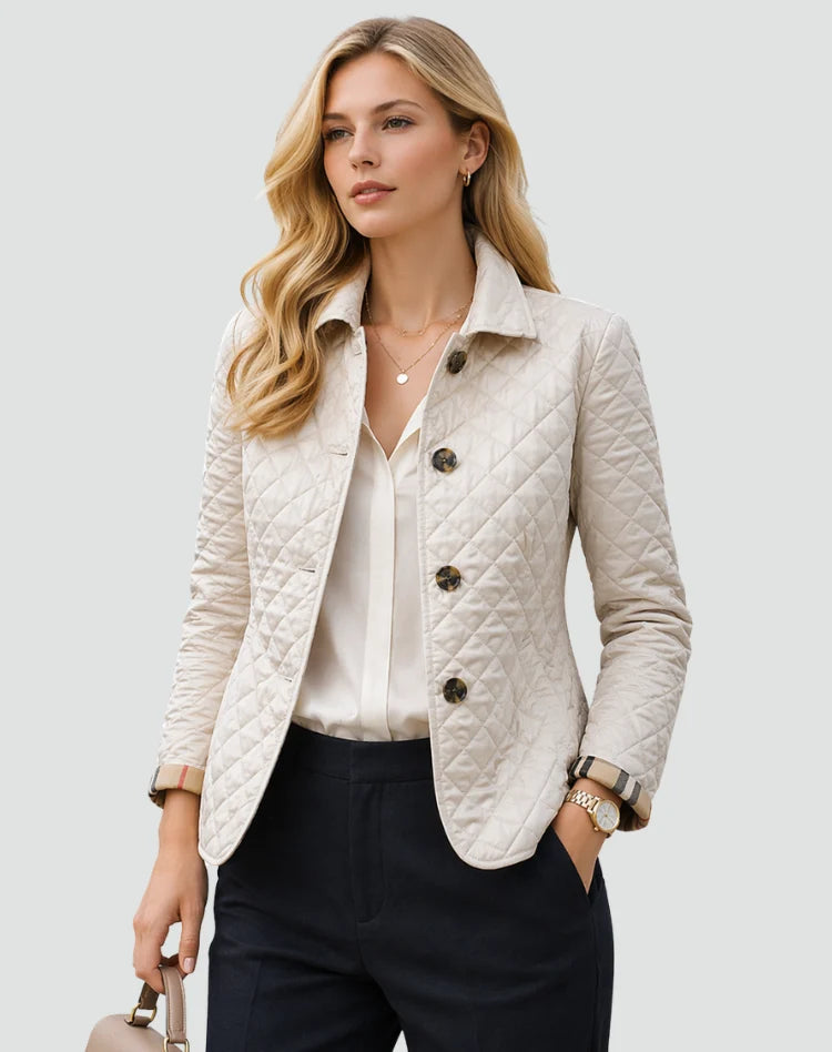 Women's Quilted Jacket Button Front Collared Outerwear 1
