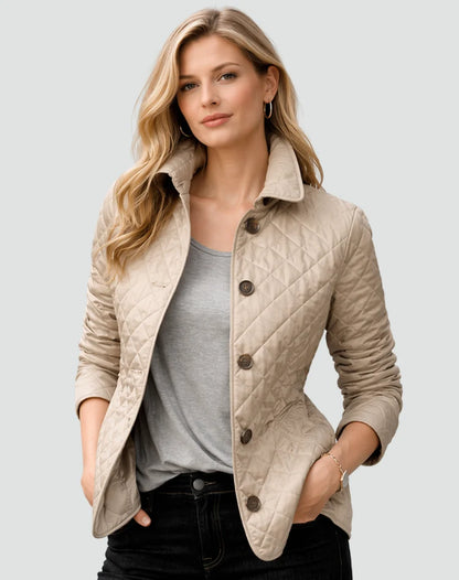 Women's Quilted Jacket Button Front Collared Outerwear 2