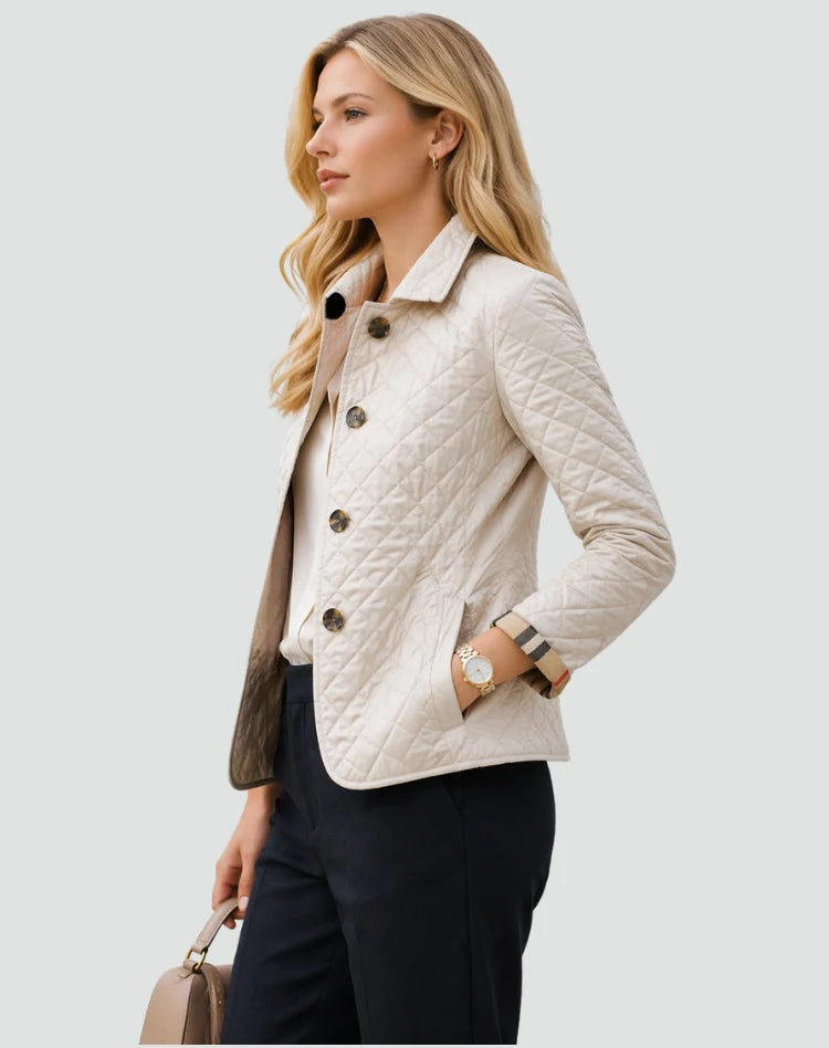 Women's Quilted Jacket Button Front Collared Outerwear 6