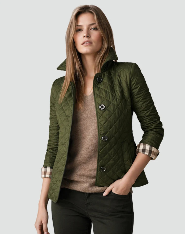 Women's Quilted Jacket Button Front Collared Outerwear 8