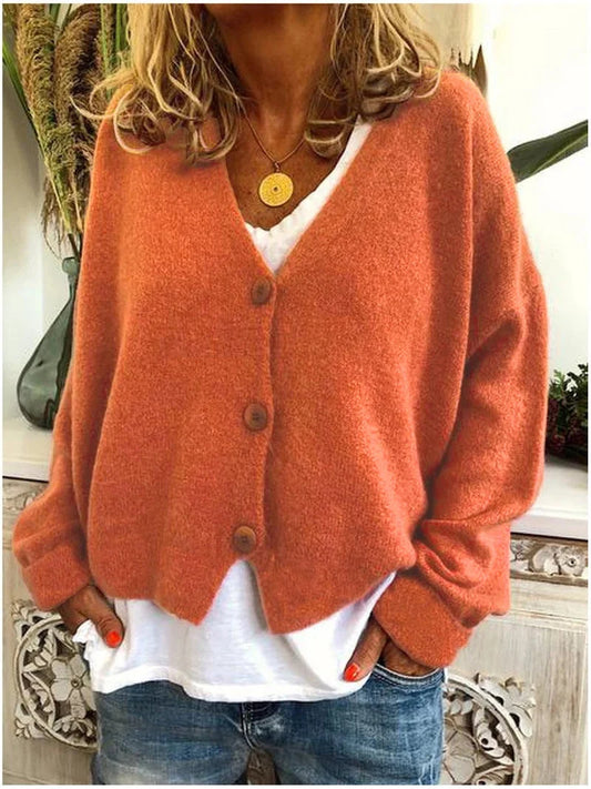 Women's Relaxed V-Neck Knitted Cardigan | Soft Button-Up Layer 0