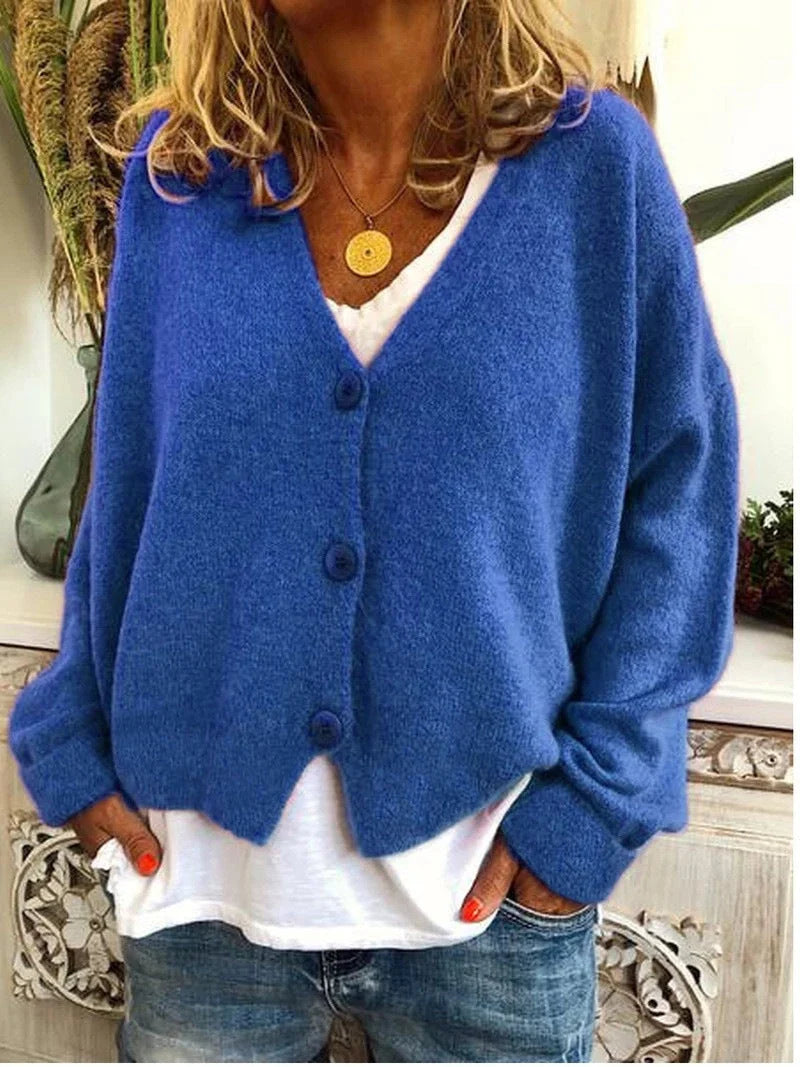 Women's Relaxed V-Neck Knitted Cardigan | Soft Button-Up Layer 1