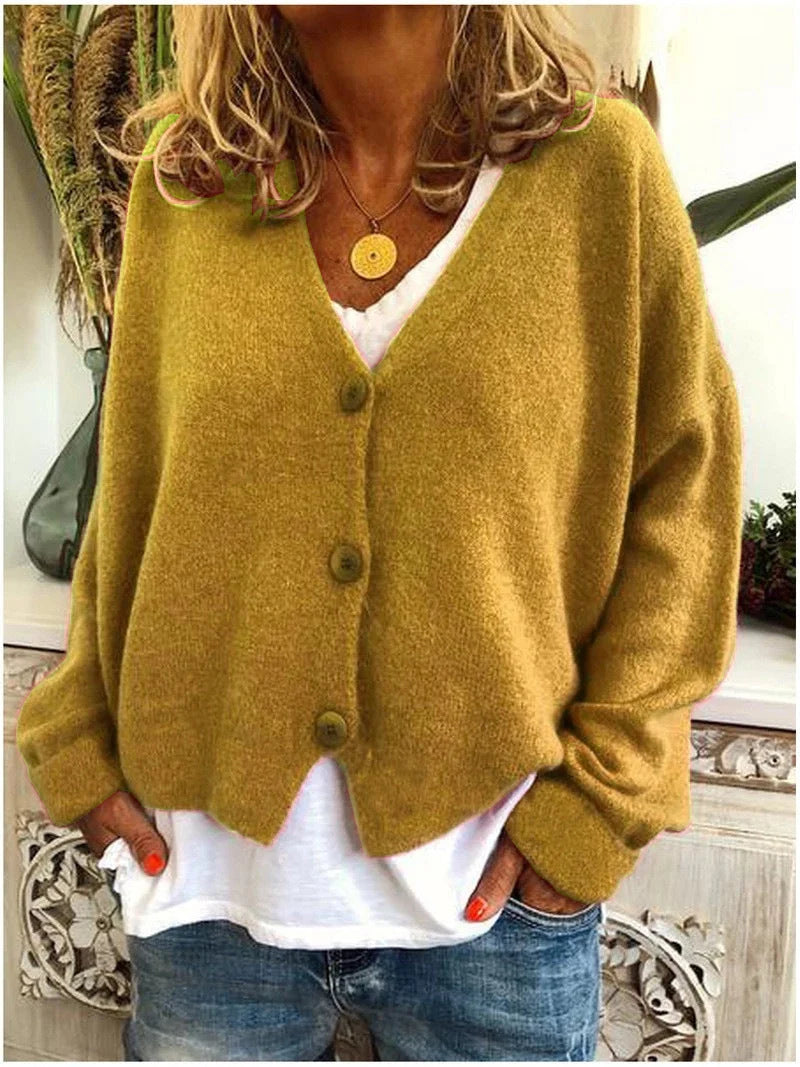 Women's Relaxed V-Neck Knitted Cardigan | Soft Button-Up Layer 10