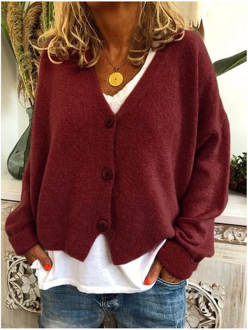 Women's Relaxed V-Neck Knitted Cardigan | Soft Button-Up Layer 6
