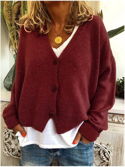 Women's Relaxed V-Neck Knitted Cardigan | Soft Button-Up Layer 6
