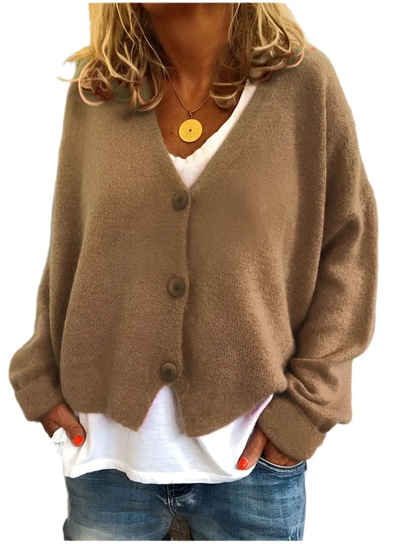 Women's Relaxed V-Neck Knitted Cardigan | Soft Button-Up Layer 7