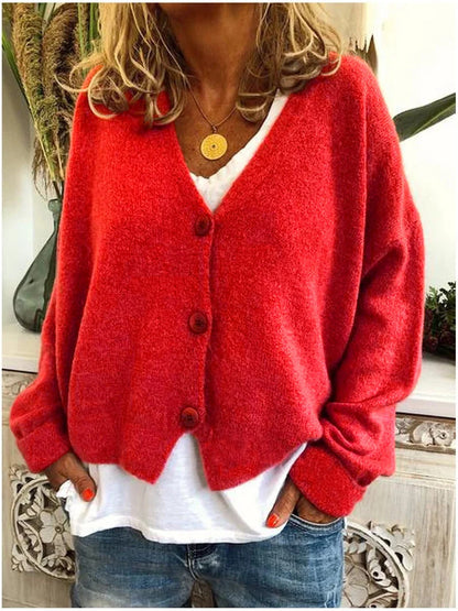 Women's Relaxed V-Neck Knitted Cardigan | Soft Button-Up Layer 8