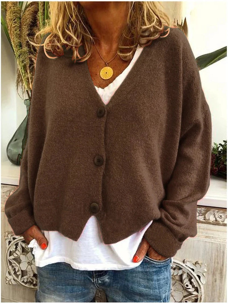 Women's Relaxed V-Neck Knitted Cardigan | Soft Button-Up Layer 9