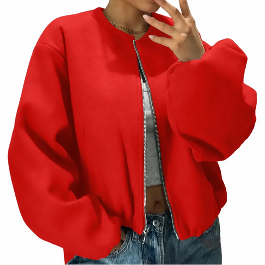 Women's Relaxed Zip-Up Bomber Jacket | Casual Short Layer 0