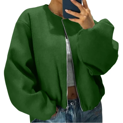 Women's Relaxed Zip-Up Bomber Jacket | Casual Short Layer 1