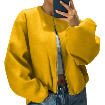 Women's Relaxed Zip-Up Bomber Jacket | Casual Short Layer 2