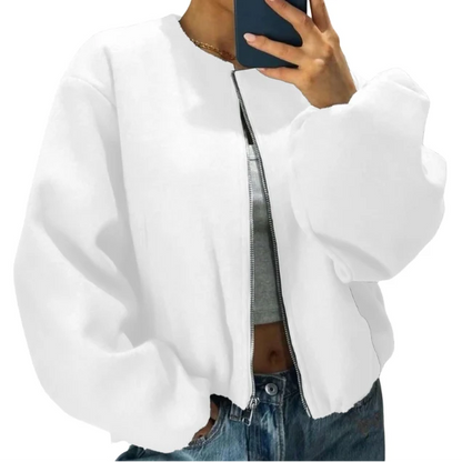 Women's Relaxed Zip-Up Bomber Jacket | Casual Short Layer 3