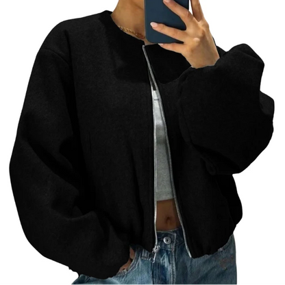 Women's Relaxed Zip-Up Bomber Jacket | Casual Short Layer 4