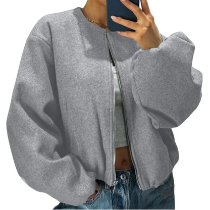 Women's Relaxed Zip-Up Bomber Jacket | Casual Short Layer 5