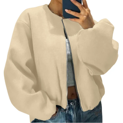Women's Relaxed Zip-Up Bomber Jacket | Casual Short Layer 6