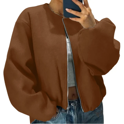 Women's Relaxed Zip-Up Bomber Jacket | Casual Short Layer 7