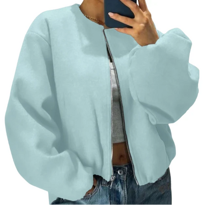 Women's Relaxed Zip-Up Bomber Jacket | Casual Short Layer 8