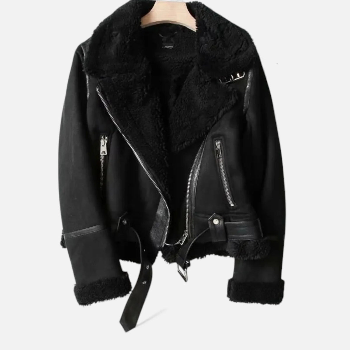 Women’s Suede Lambswool Lapel Jacket | Moto-Style Coat 3