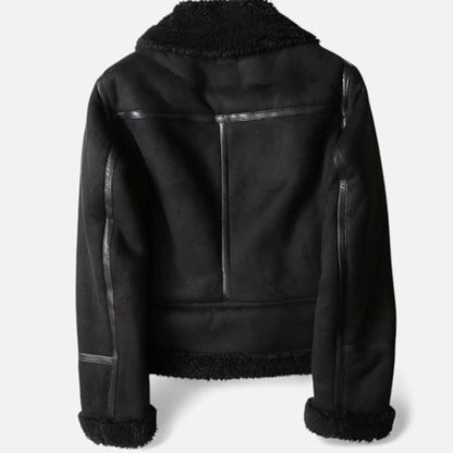 Women’s Suede Lambswool Lapel Jacket | Moto-Style Coat 4