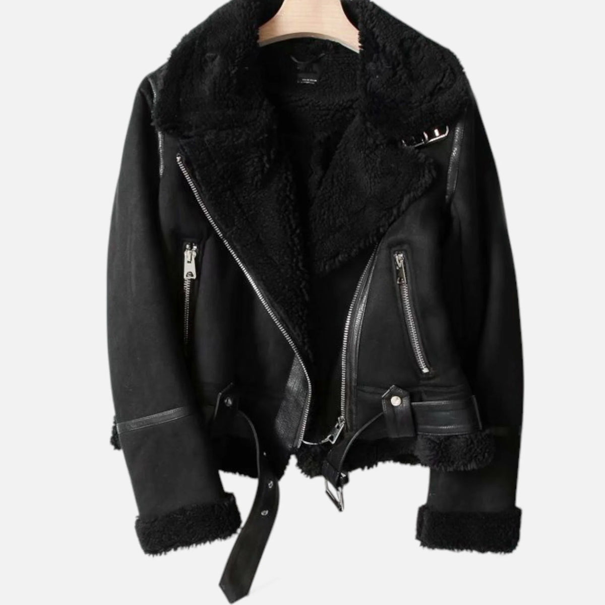 Women’s Suede Lambswool Lapel Jacket | Moto-Style Coat 6