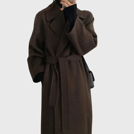 Women's Wool Blend Belted Coat | Tailored Winter Outerwear 0